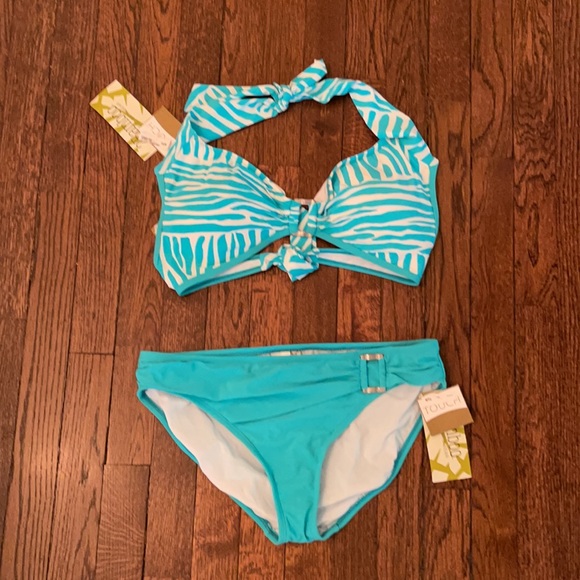 2bamboo Other - NWT Tiffany Blue Zebra Print Halter Bikini Sz M